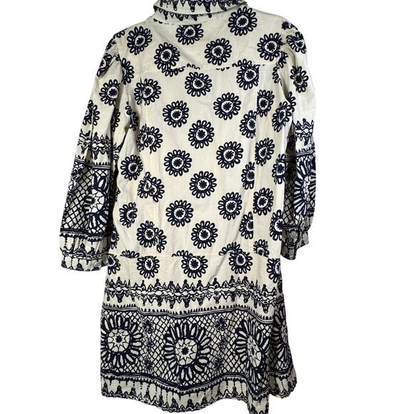 Love the Label Sula Mini Shirt Dress Dagmar Ivory Navy Collared Block Print Sz L - Picture 3 of 7